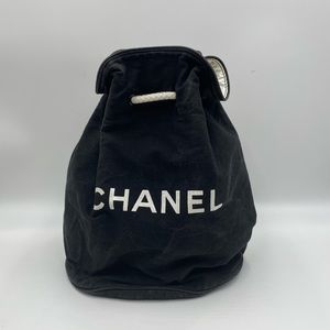 SALE🖤 Chanel 90s Large Canvas Logo Drawstring Backpack